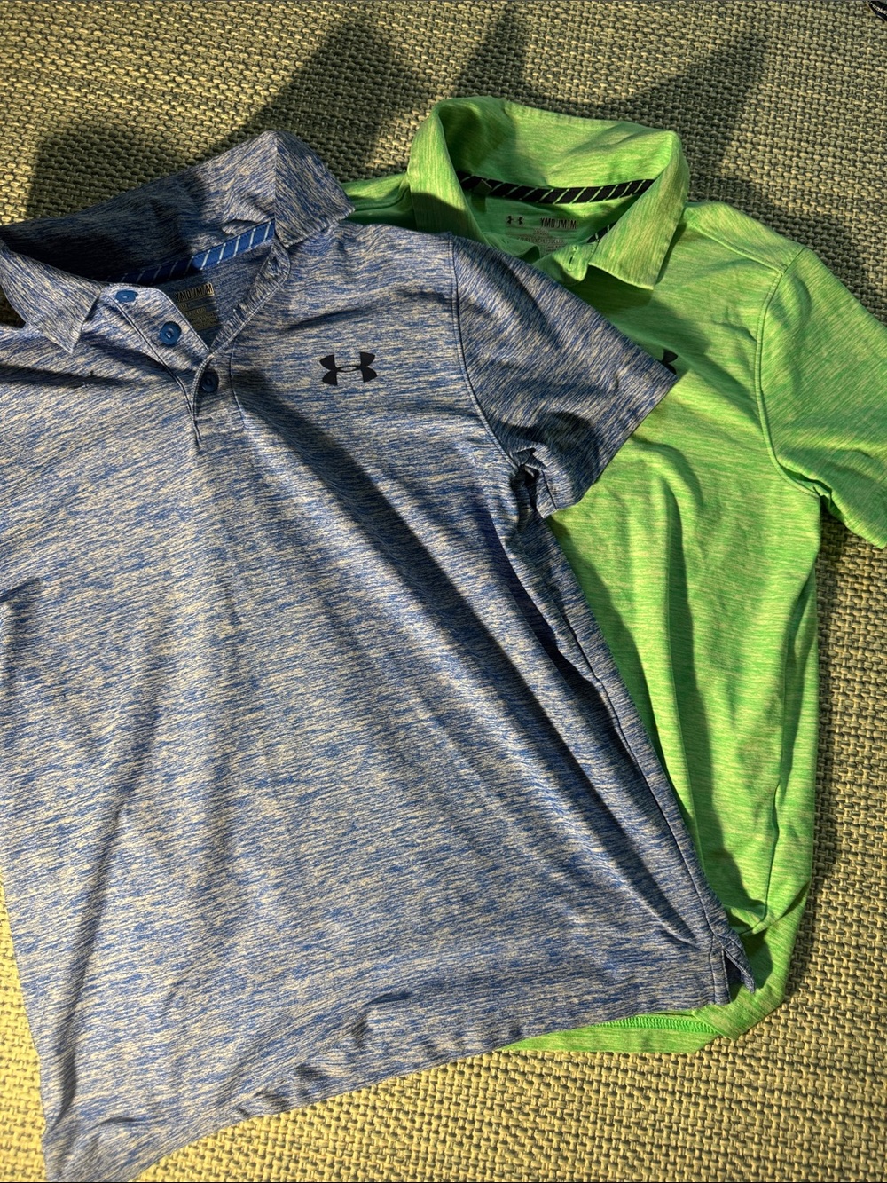 Under Armour Blue Heather & Neon Green Polo Set - Boys' Performance Tops